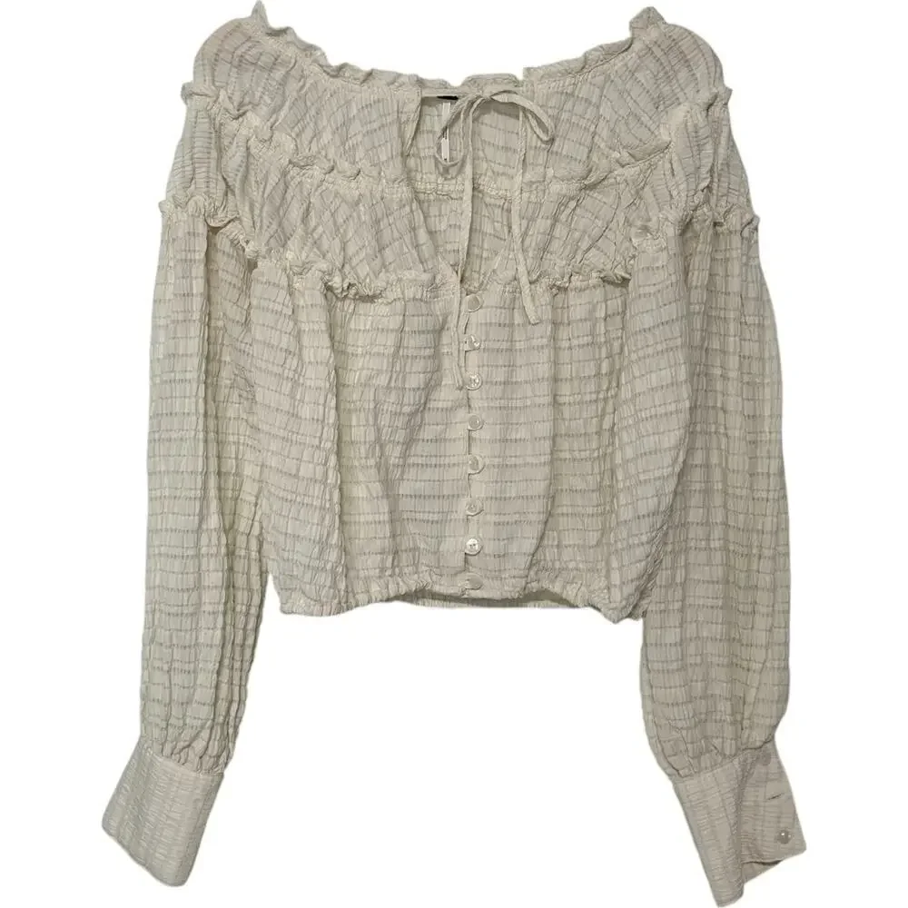 Free People Hailey Cropped Blouse in Ivory (M)